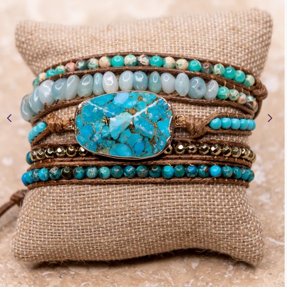 Boho “ Kelly 10 Turquoise “ Vegan Leather Wrap Bracelet with Turquoise Stone - Picture 1 of 2